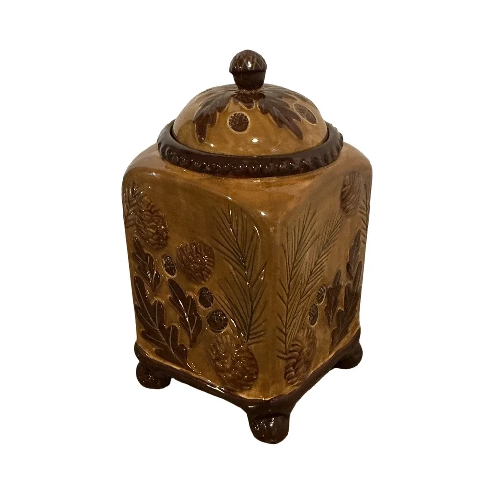 Heartfelt Kitchen Creations Ceramic Woodland Canister Pinecone Acorn Brown 9.5in